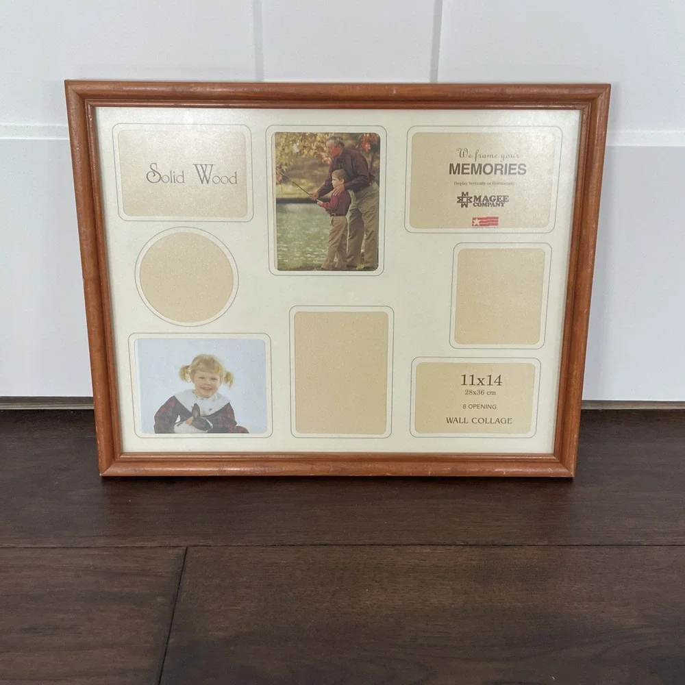 Vintage 80s Magee Company Wood Collage Photo Frame 8 Opening 11x14 Wall Decor